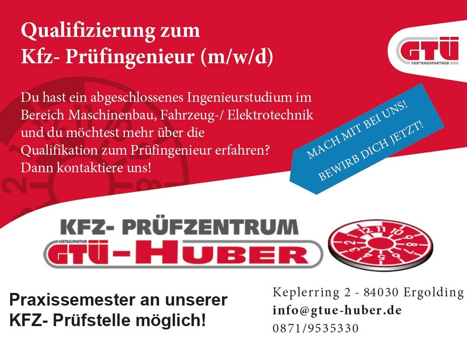 Kontaktieren Sie uns für Informationen über die Qualifizierung zum Kfz-Prüfingenieur (m/w/d)
